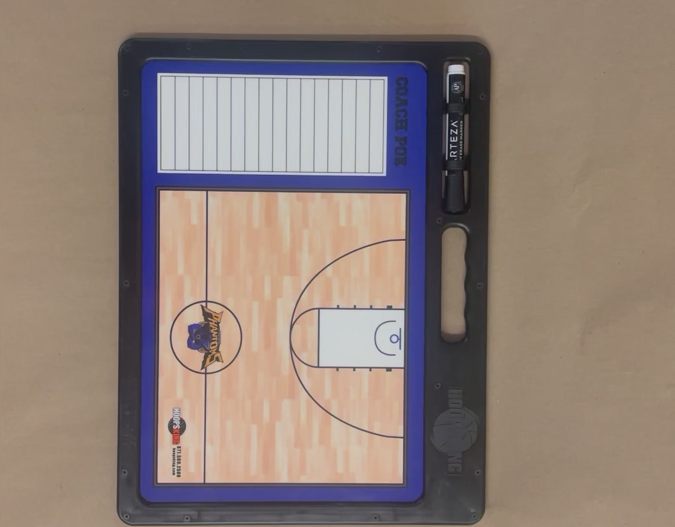Pizarra blanca de baloncesto profesional personalizada con mango | 2 caras 