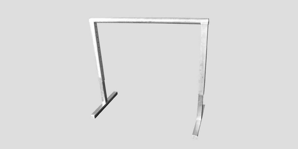 Silver agility hurdle with adjustable height markings.
