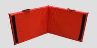 Thumbnail for Red folding mat with black hook-and-loop fasteners and carry handles.