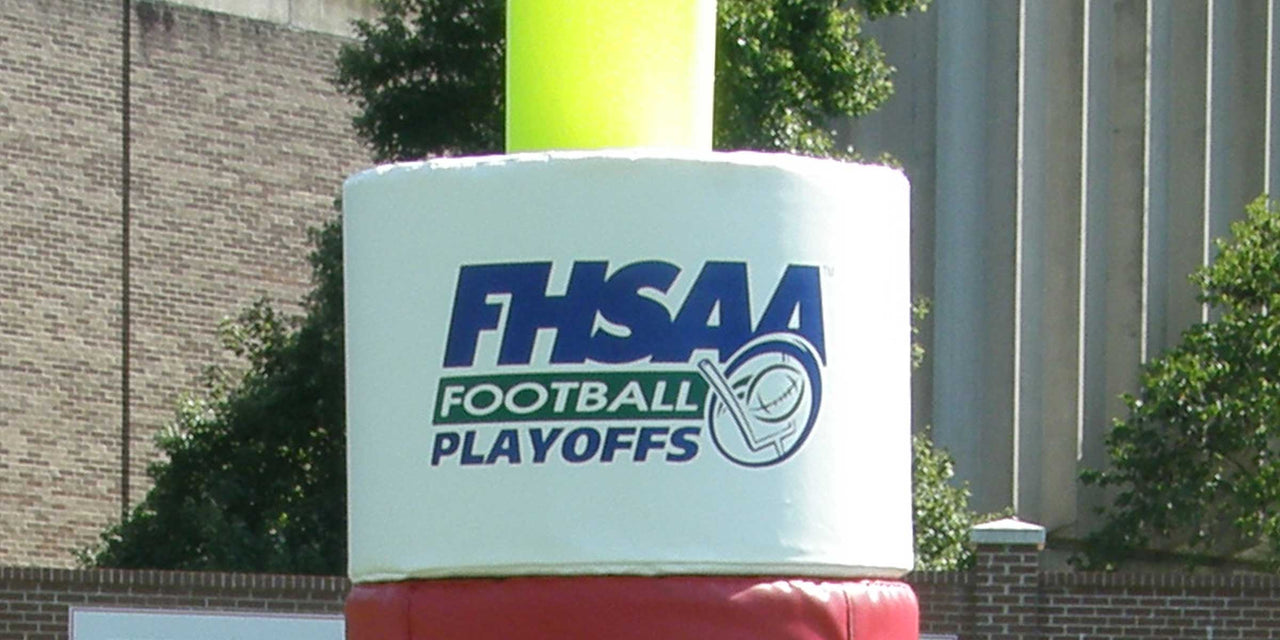 Goal post pad cap with a printed school logo