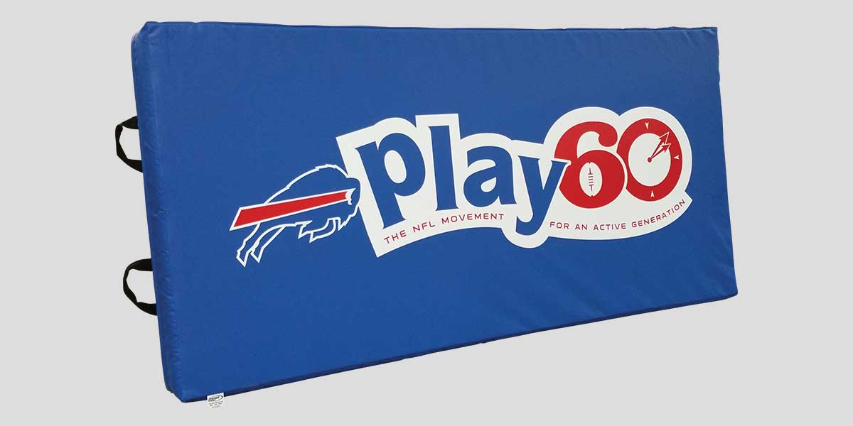 Blue landing mat with Buffalo Bills logo and "Play 60" text.