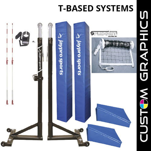 T-Base - Competition Volleyball Net System with Custom Graphics (FeatherLite (Pin-Stop Height Adjust) Upright) - NFHS, NCAA, USVBA Compliant