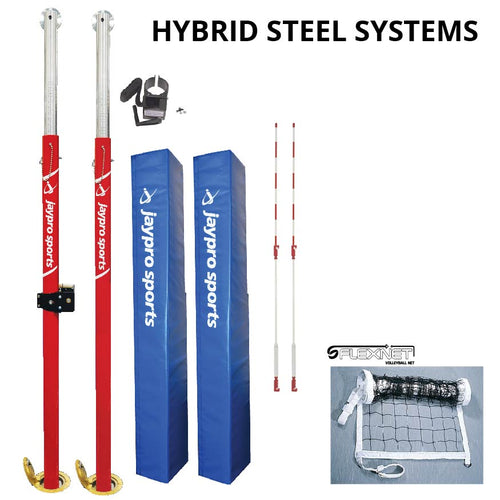 Hybrid Steel Volleyball Net System (3 in. Floor Sleeve) - NFHS, NCAA, USVBA Compliant
