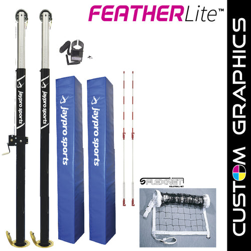 FeatherLite Volleyball System with custom graphics (3-1/2 in. Floor Sleeve) - NFHS, NCAA, USVBA Compliant