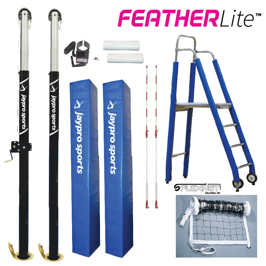 FeatherLite Volleyball System Package (3-1/2 in. Floor Sleeve) - NFHS, NCAA, USVBA Compliant