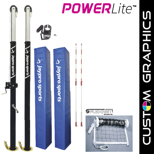 PowerLite Volleyball System with custom graphics (3 in. Floor Sleeve) - NFHS, NCAA, USVBA Compliant