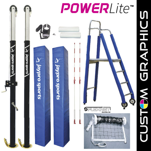 PowerLite Volleyball System Deluxe Package with Custom Graphics (3-1/2 in. Floor Sleeve) - NFHS, NCAA, USVBA Compliant