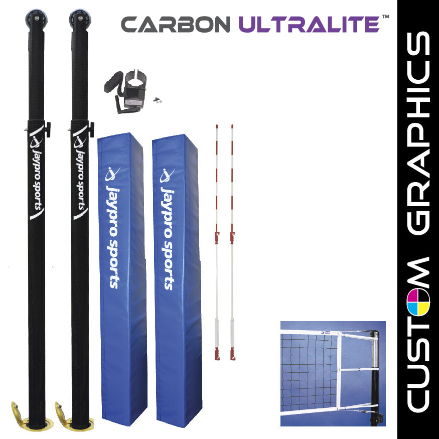 Carbon Ultralite Volleyball System with custom graphics (3-1/2 in. Floor Sleeve) - NFHS, NCAA, USVBA Compliant