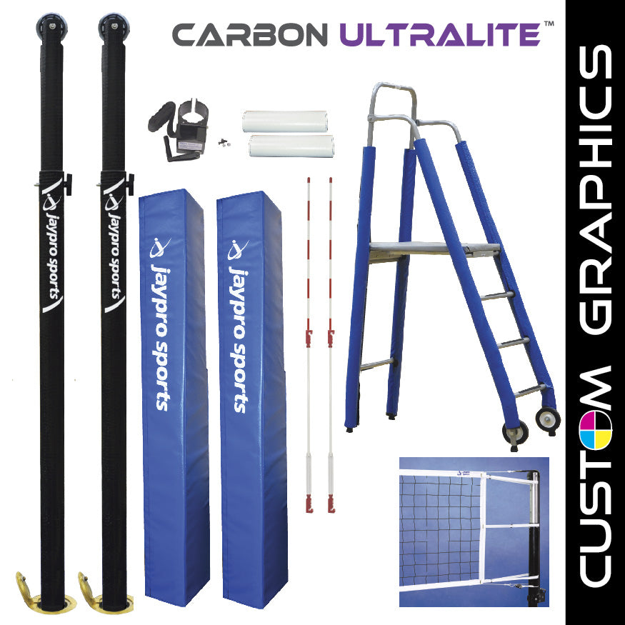 Carbon Ultralite Volleyball Deluxe Package with Custom Graphics (3 in. Floor Sleeve) - NFHS, NCAA, USVBA Compliant