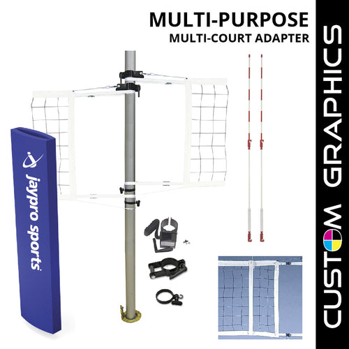 Multi-Sport Volleyball Net Center Upright System with Custom Graphics (3-1/2 in. Floor Sleeve)