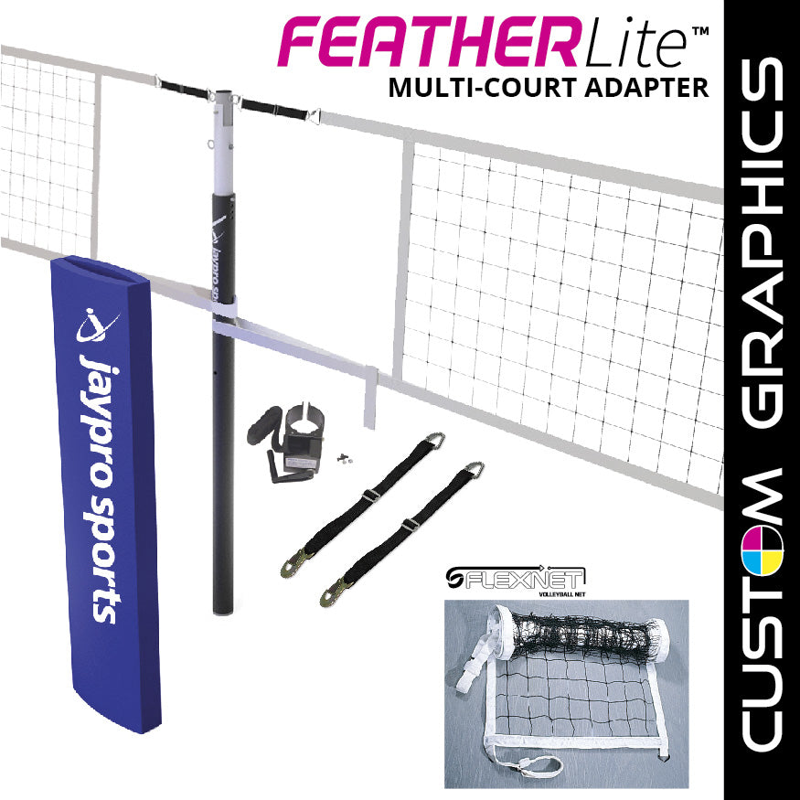 FeatherLite Volleyball Net Center Upright System with Custom Graphics (3 in. Floor Sleeve) - NFHS, NCAA, USVBA Compliant