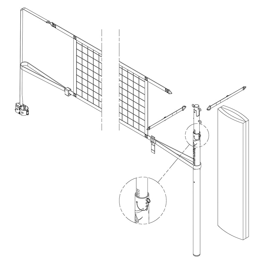 FeatherLite Volleyball Net Center Upright System with Custom Graphics (3-1/2 in. Floor Sleeve) - NFHS, NCAA, USVBA Compliant