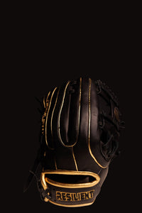 Thumbnail for Black baseball glove with gold trim and 
