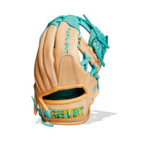 Thumbnail for Tan baseball glove with teal laces and 