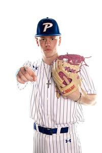 Thumbnail for Baseball player in pinstripe uniform, blue cap with 