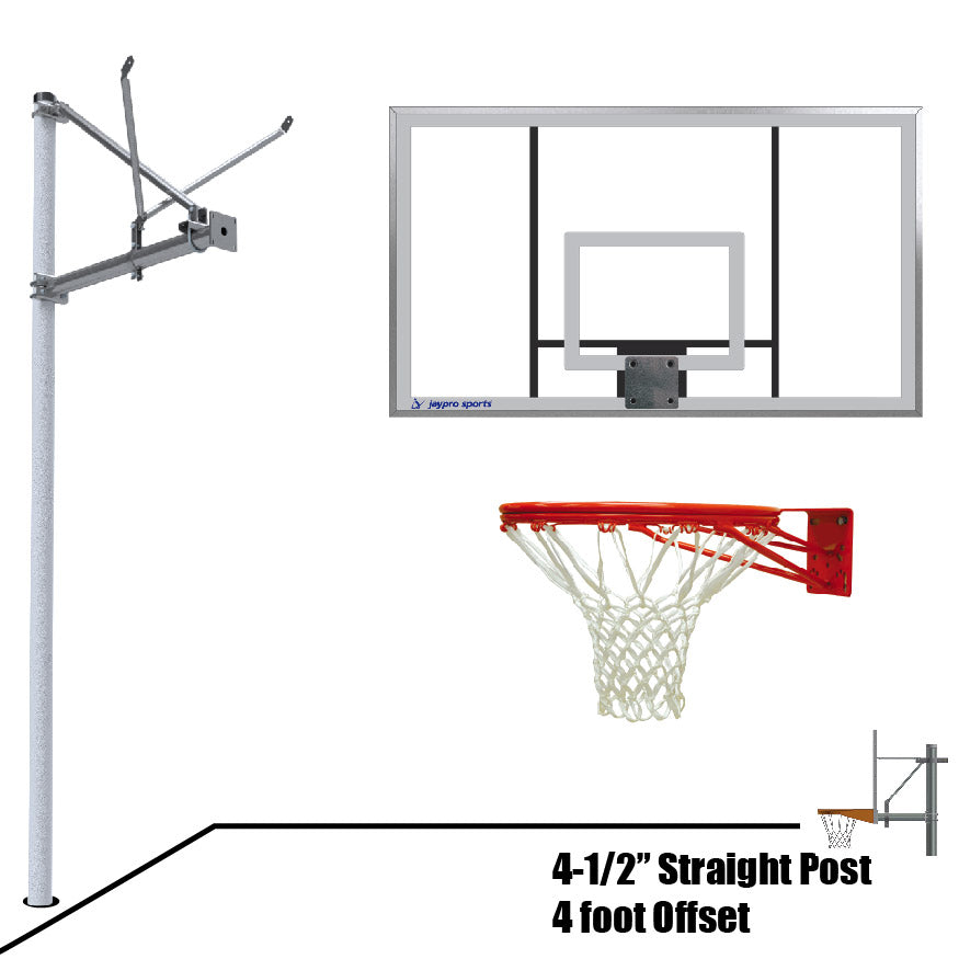 Basketball System - Straight Post (4-1/2 in. Pole with 4 ft. Offset) - 72 in. Acrylic Backboard - Double Rim Goal