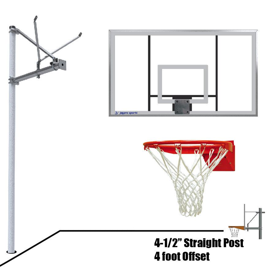 Basketball System - Straight Post (4-1/2 in. Pole with 4 ft. Offset) - 72 in. Acrylic Backboard - Flex Rim Goal