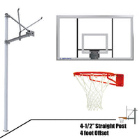 Thumbnail for Basketball System - Straight Post (4-1/2 in. Pole with 4 ft. Offset) - 72 in. Acrylic Backboard - Super Goal