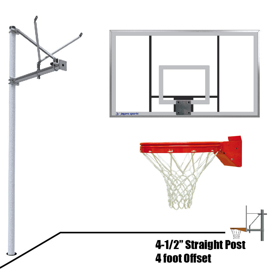 Basketball System - Straight Post (4-1/2 in. Pole with 4 ft. Offset) - 72 in. Acrylic Backboard - Playground Breakaway Goal