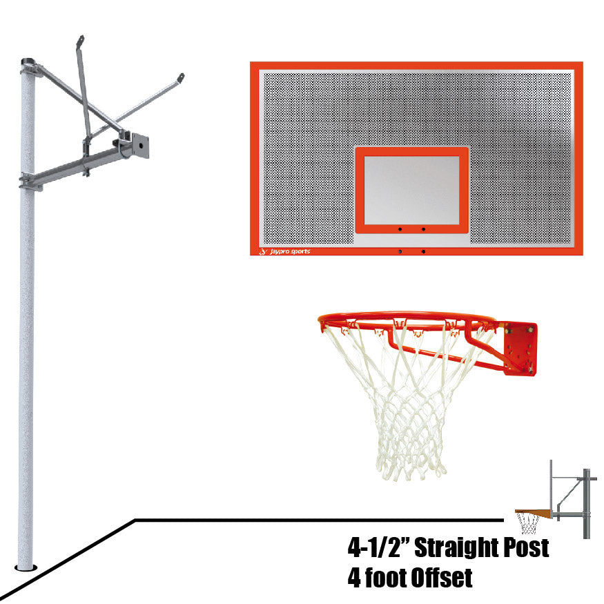 Basketball System - Straight Post (4-1/2 in. Pole with 4 ft. Offset) - 72 in. Perforated Aluminum Backboard - Super Goal