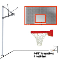 Thumbnail for Basketball System - Straight Post (4-1/2 in. Pole with 4 ft. Offset) - 72 in. Perforated Aluminum Backboard - Playground Breakaway Goal