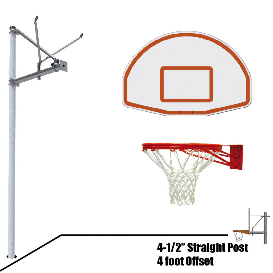 Basketball System - Straight Post (4-1/2 in. Pole with 4 ft. Offset) - 36 in. Aluminum Fan Backboard - Double Rim