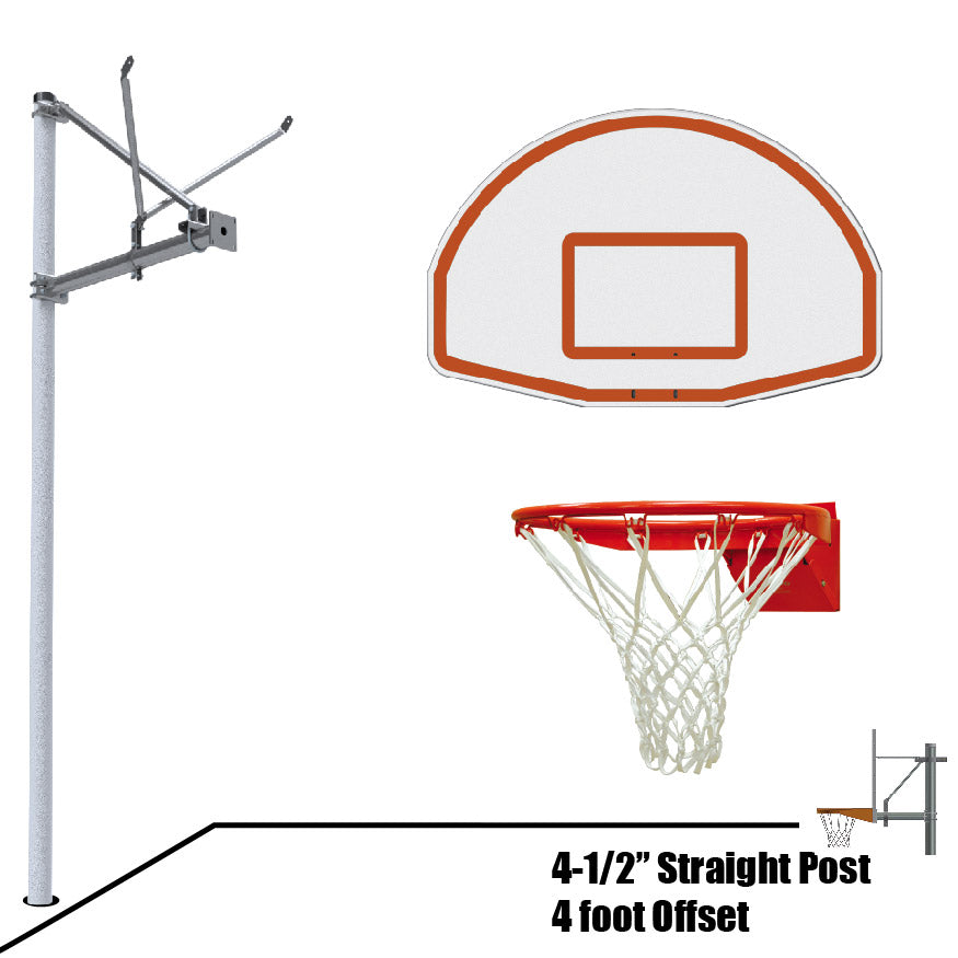 Basketball System - Straight Post (4-1/2 in. Pole with 4 ft. Offset) - 36 in. Aluminum Fan Backboard - Flex Rim Goal