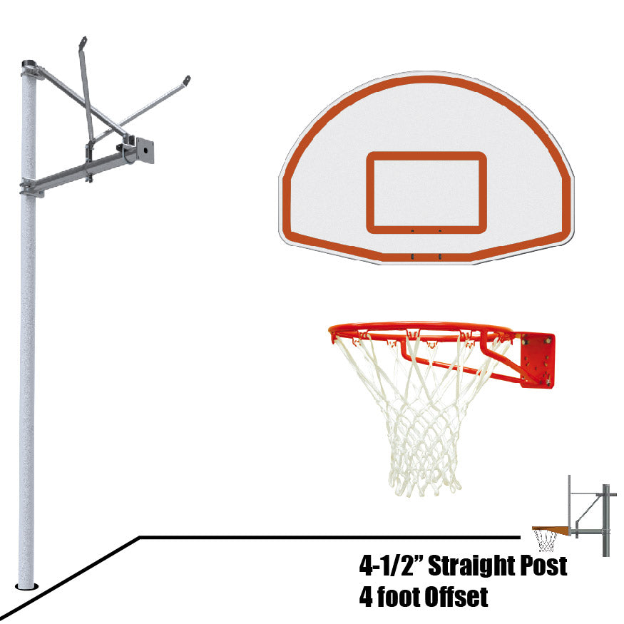 Basketball System - Straight Post (4-1/2 in. Pole with 4 ft. Offset) - 36 in. Aluminum Fan Backboard - Super Goal