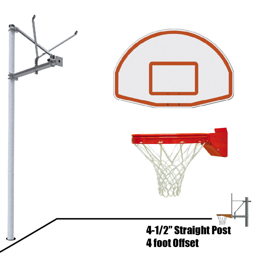 Basketball System - Straight Post (4-1/2 in. Pole with 4 ft. Offset) - 36 in. Aluminum Fan Backboard - Playground Breakaway Goal