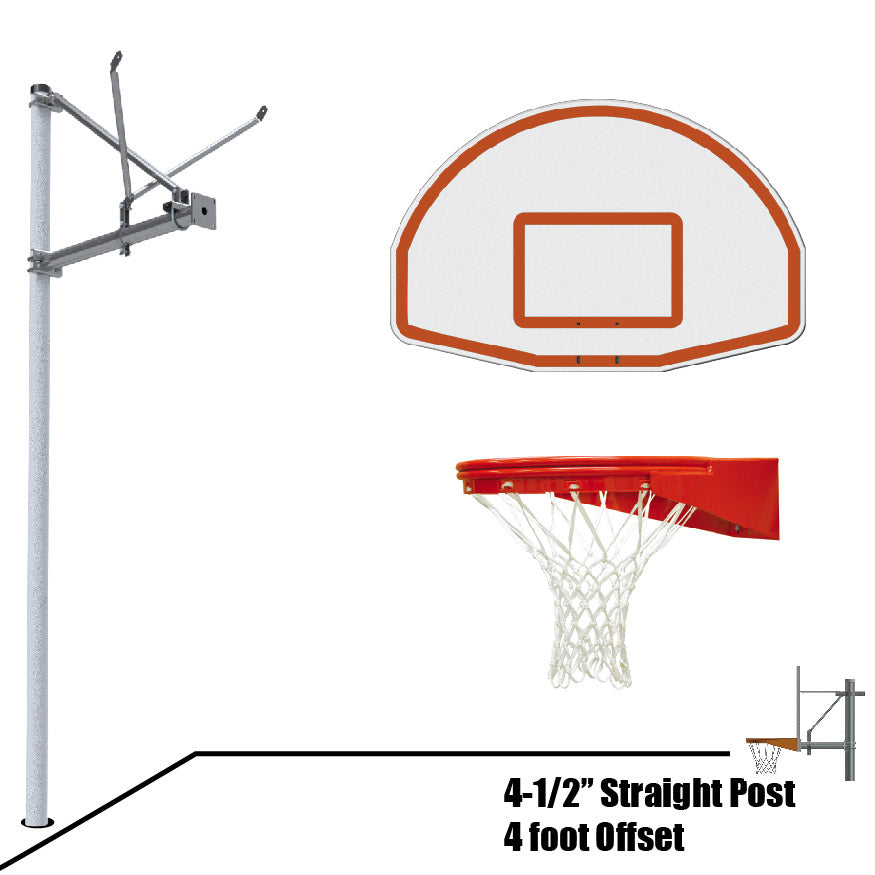 Basketball System - Straight Post (4-1/2 in. Pole with 4 ft. Offset) - 36 in. Aluminum Fan Backboard - Playground Goal