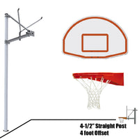 Thumbnail for Basketball System - Straight Post (4-1/2 in. Pole with 4 ft. Offset) - 36 in. Aluminum Fan Backboard - Playground Goal