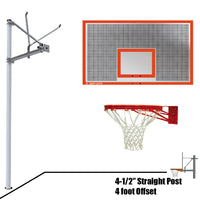 Thumbnail for Basketball System - Straight Post (4-1/2 in. Pole with 4 ft. Offset) - 72 in. Perforated Steel Backboard - Double Rim