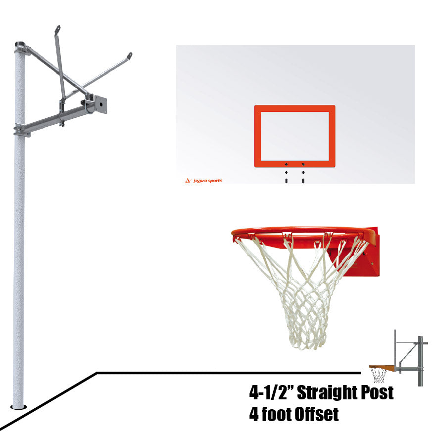 Basketball System - Straight Post (4-1/2 in. Pole with 4 ft. Offset) - 72 in. Steel Backboard - Flex Rim Goal