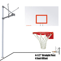 Thumbnail for Basketball System - Straight Post (4-1/2 in. Pole with 4 ft. Offset) - 72 in. Steel Backboard - Flex Rim Goal