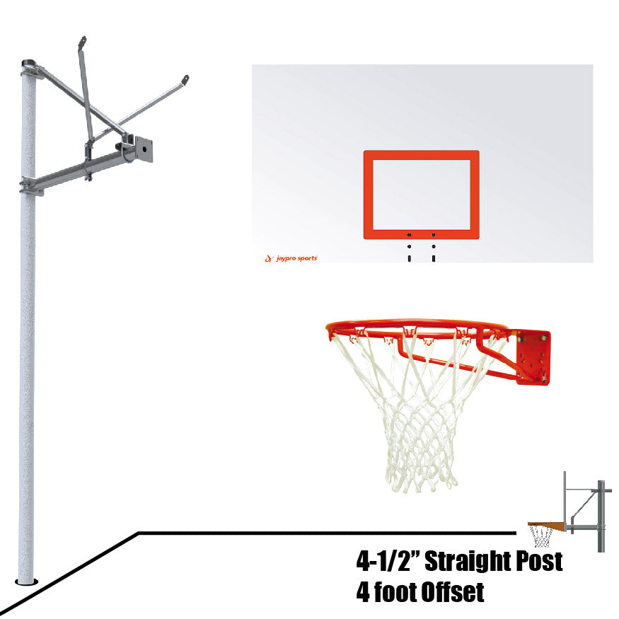 Basketball System - Straight Post (4-1/2 in. Pole with 4 ft. Offset) - 72 in. Steel Backboard - Super Goal