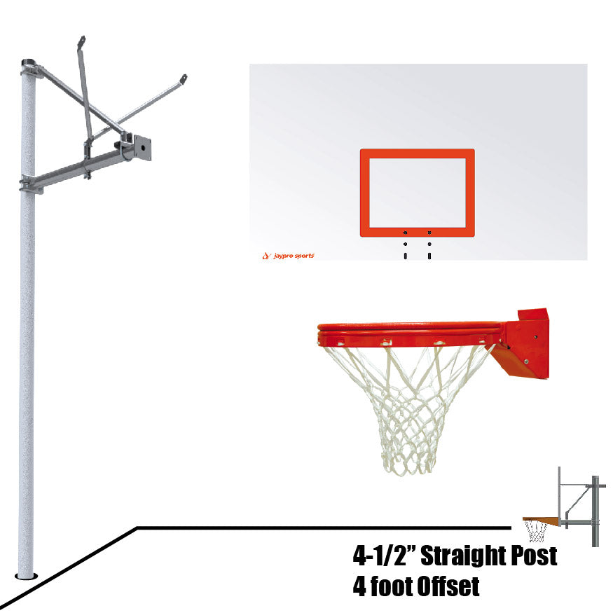 Basketball System - Straight Post (4-1/2 in. Pole with 4 ft. Offset) - 72 in. Steel Backboard - Playground Breakaway Goal