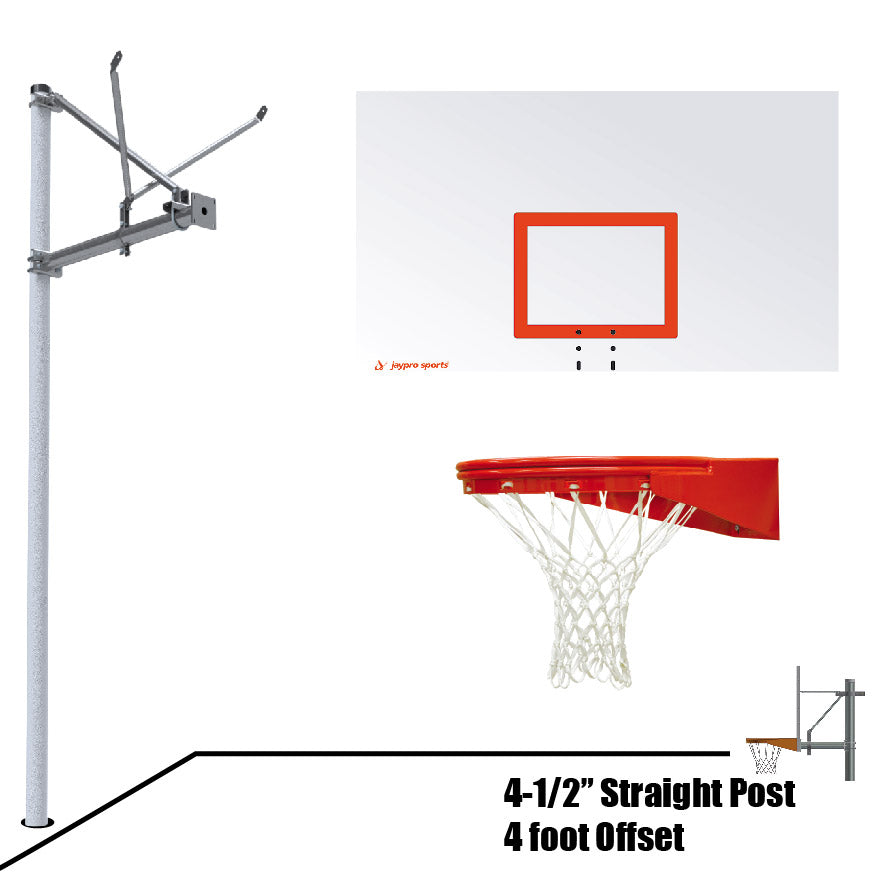 Basketball System - Straight Post (4-1/2 in. Pole with 4 ft. Offset) - 72 in. Steel Backboard - Playground Goal