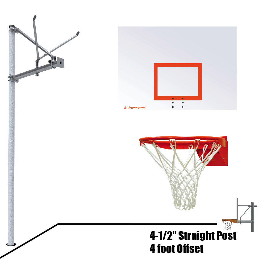 Basketball System - Straight Post (4-1/2 in. Pole with 4 ft. Offset) - 60 in. Steel Backboard - Flex Rim Goal