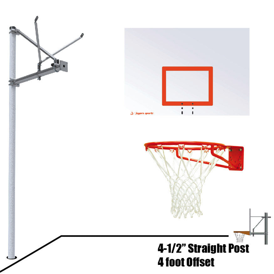 Basketball System - Straight Post (4-1/2 in. Pole with 4 ft. Offset) - 60 in. Steel Backboard - Super Goal