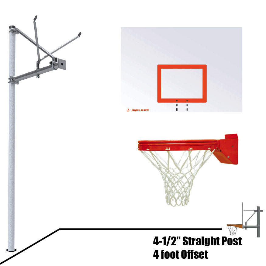 Basketball System - Straight Post (4-1/2 in. Pole with 4 ft. Offset) - 60 in. Steel Backboard - Playground Breakaway Goal