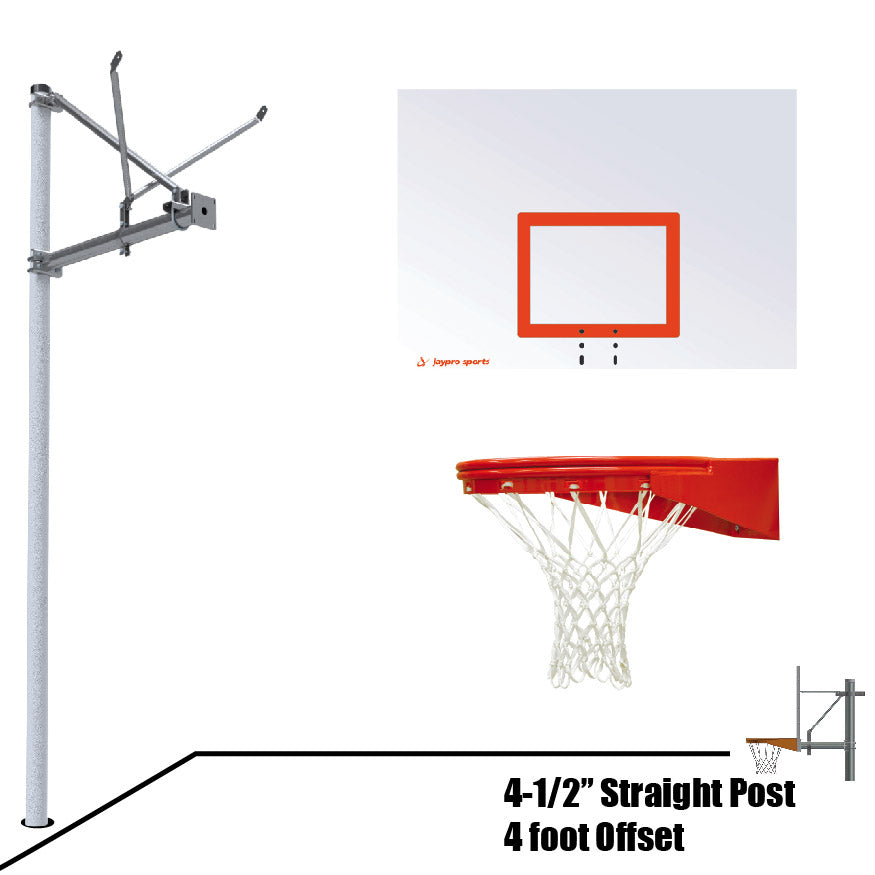 Basketball System - Straight Post (4-1/2 in. Pole with 4 ft. Offset) - 60 in. Steel Backboard - Playground Goal