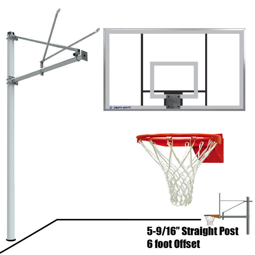 Basketball System - Straight Post (5-9/16 in. Pole with 6 ft. Offset) - 72 in. Acrylic Backboard - Flex Rim Goal