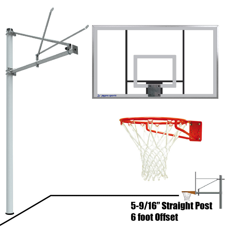 Basketball System - Straight Post (5-9/16 in. Pole with 6 ft. Offset) - 72 in. Acrylic Backboard - Super Goal