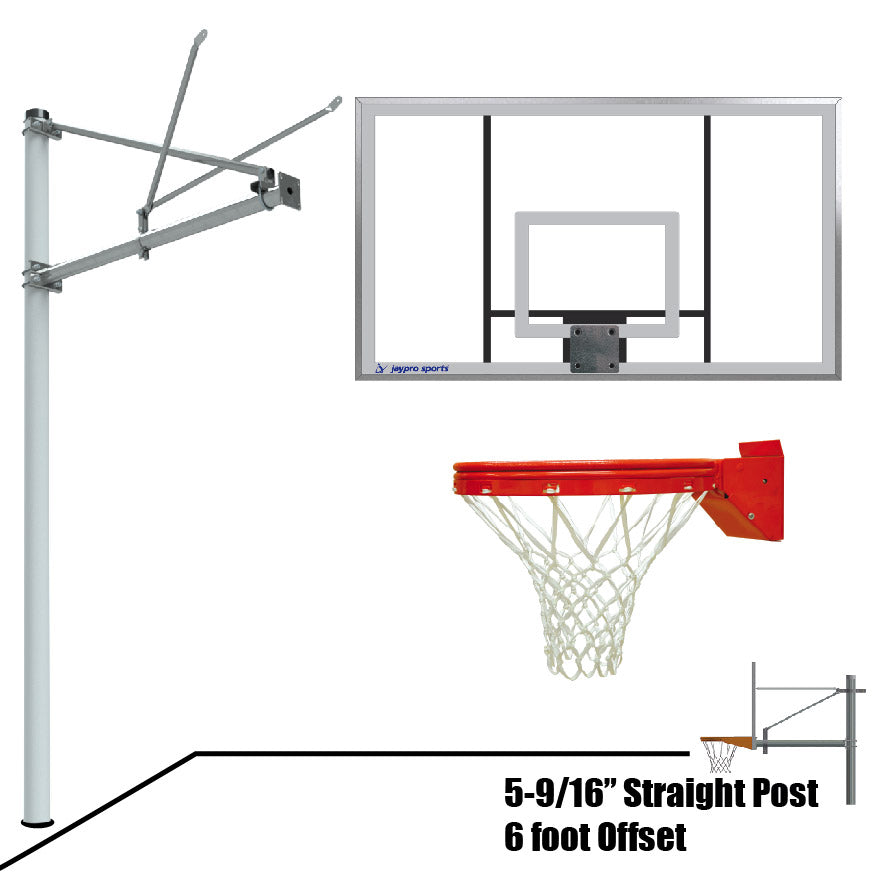 Basketball System - Straight Post (5-9/16 in. Pole with 6 ft. Offset) - 72 in. Acrylic Backboard - Playground Breakaway Goal