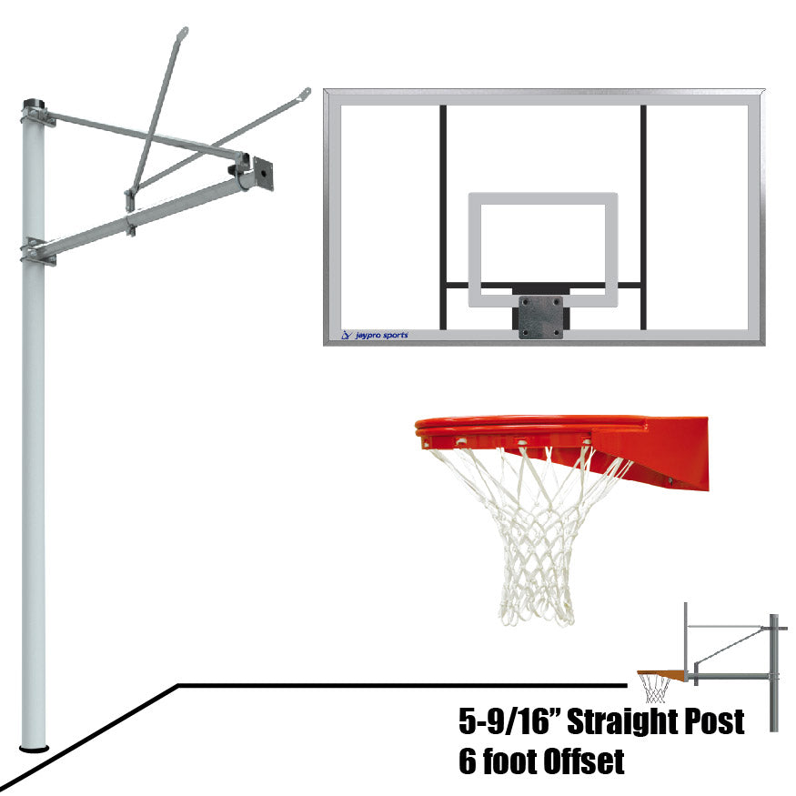 Basketball System - Straight Post (5-9/16 in. Pole with 6 ft. Offset) - 72 in. Acrylic Backboard - Playground Goal