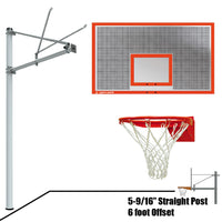 Thumbnail for Basketball System - Straight Post (5-9/16 in. Pole with 6 ft. Offset) - 72 in. Perforated Aluminum Backboard - Flex Rim Goal