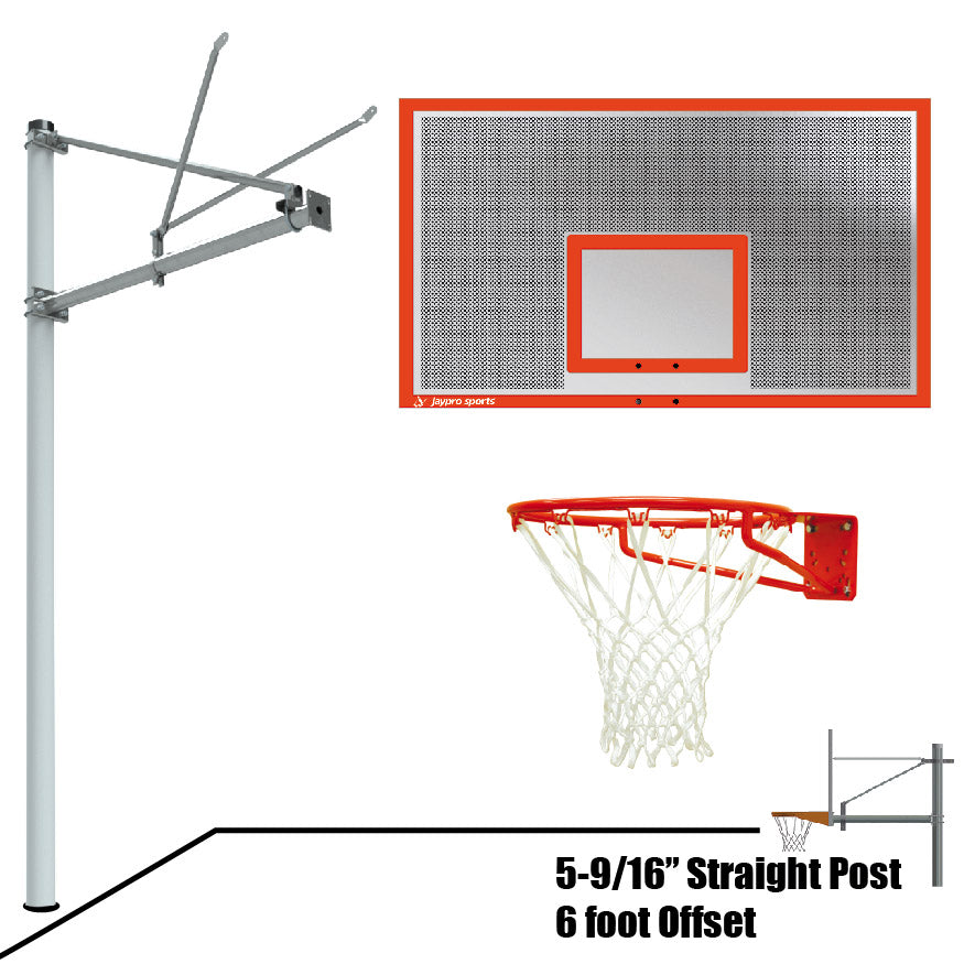 Basketball System - Straight Post (5-9/16 in. Pole with 6 ft. Offset) - 72 in. Perforated Aluminum Backboard - Super Goal