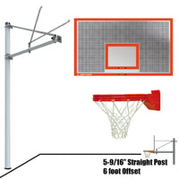 Thumbnail for Basketball System - Straight Post (5-9/16 in. Pole with 6 ft. Offset) - 72 in. Perforated Aluminum Backboard - Playground Breakaway Goal