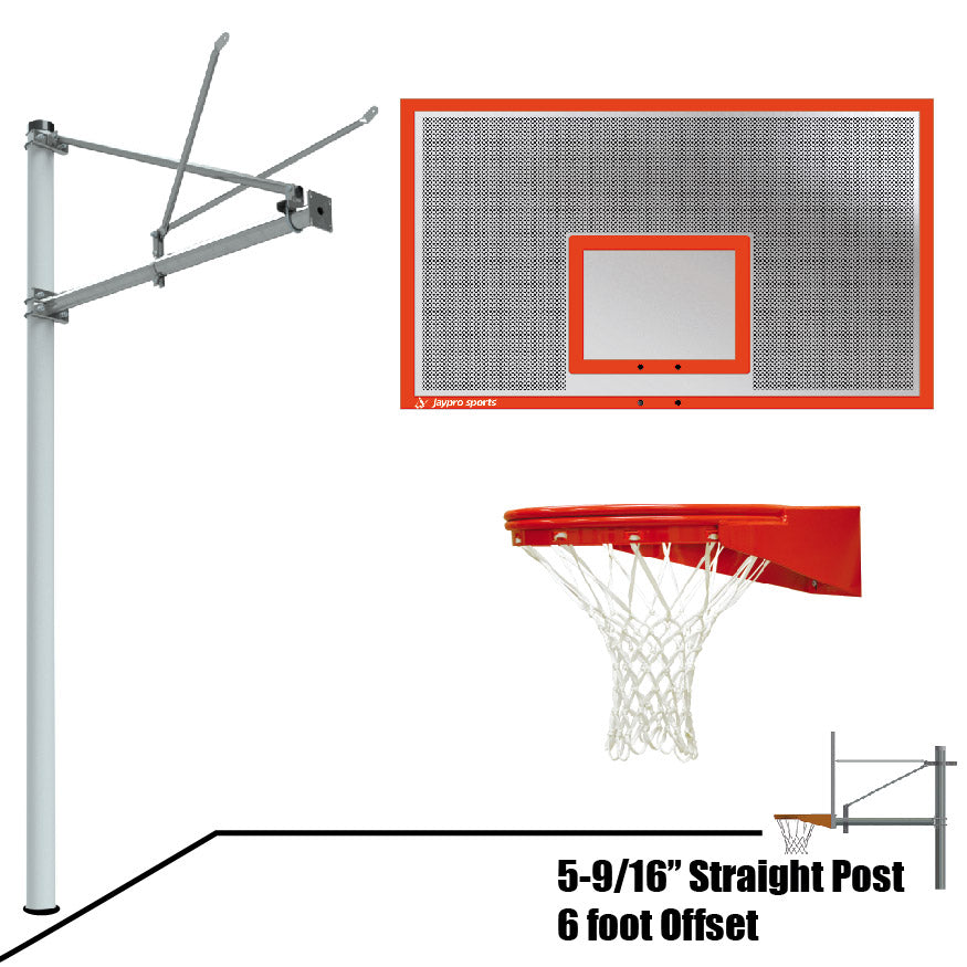 Basketball System - Straight Post (5-9/16 in. Pole with 6 ft. Offset) - 72 in. Perforated Aluminum Backboard - Playground Goal