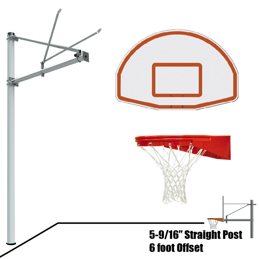 Basketball System - Straight Post (5-9/16 in. Pole with 6 ft. Offset) - 54 in. Aluminum Fan Backboard - Playground Goal